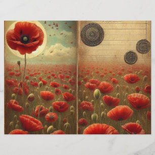 Vintages Poppy Scrapbook Paper - Shabby Chic Flora