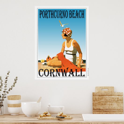 Vintages Porthcurno Beach Poster (Küche)