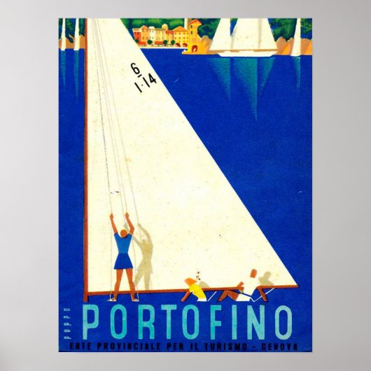 Vintages Portofino Weißmeer Segelboote Tourismus Poster (Vorne)