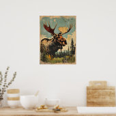 Vintages Portrait der Elche Poster (Küche)