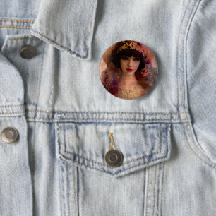 Vintages Portrait der schönen Frau in Rosa Button