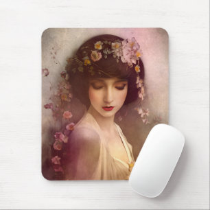 Vintages Portrait der wunderschönen Blumenweibchen Mousepad