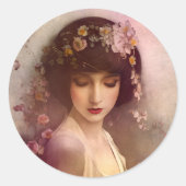 Vintages Portrait der wunderschönen Blumenweibchen Runder Aufkleber (Vorderseite)