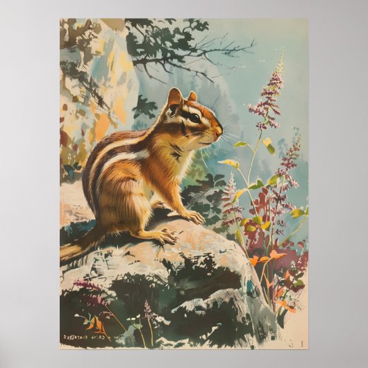 Vintages Portrait des Eastern Chipmunk Poster (Vorne)