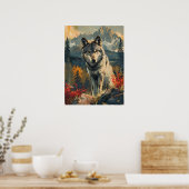 Vintages Portrait des Wolfs Poster (Küche)