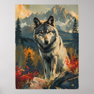 Vintages Portrait des Wolfs Poster
