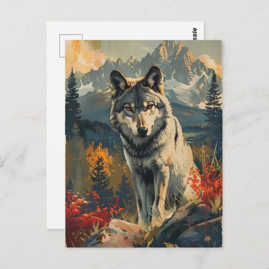 Vintages Portrait des Wolfs Postkarte (Vorne/Hinten)