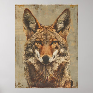 Vintages Portrait eines Koyoten Poster