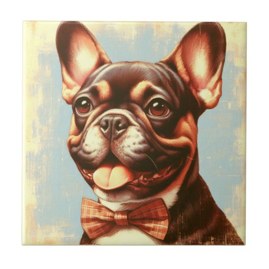 Vintages Portrait von Bulldog Fliese (Vorderseite)