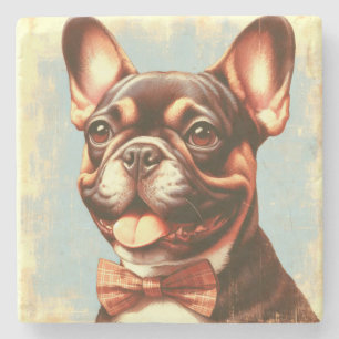 Vintages Portrait von Bulldog Steinuntersetzer