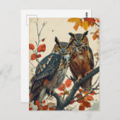 Vintages Portrait von zwei Owls Postkarte (Vorne/Hinten)
