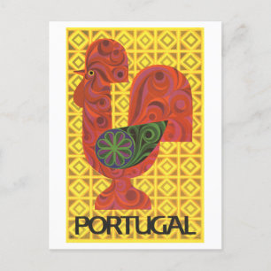 Vintages Portugal Reiseplakat mit Rooster Postkarte