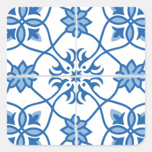 Vintages Portugiese Azulejo Fliesen-Muster Quadratischer Aufkleber