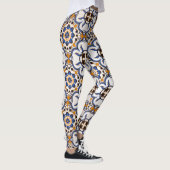 Vintages portugiesisches Azulejo-Blaugelbes Muster Leggings (Rechts)