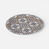 Vintages portugiesisches Azulejo-Blaugelbes Muster Pappteller (Schrägansicht)