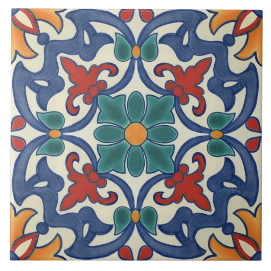 Vintages portugiesisches Azulejos-Muster Fliese (Vorderseite)