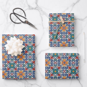 Vintages portugiesisches Azulejos-Muster Geschenkpapier Set