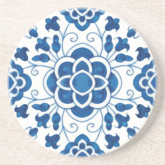 Vintages portugiesisches Blaues Azulejos-Baumuster Getränkeuntersetzer (Vorne)