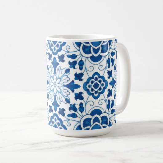 Vintages portugiesisches Blaues Azulejos-Baumuster Kaffeetasse (VorderseiteRechts)