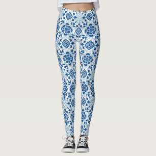 Vintages portugiesisches Blaues Azulejos-Baumuster Leggings