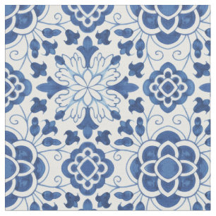 Vintages portugiesisches Blaues Azulejos-Baumuster Stoff