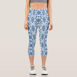 Vintages portugiesisches Blaues Azulejos-Muster Capri Leggings