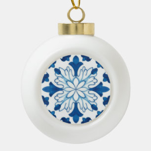 Vintages portugiesisches Blaues Azulejos-Muster Keramik Kugel-Ornament