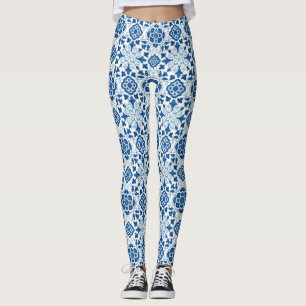 Vintages portugiesisches Blaues Azulejos-Muster Leggings