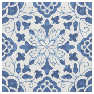 Vintages portugiesisches Blaues Azulejos-Muster Stoff