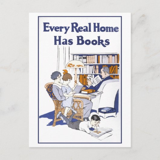 Vintages Poster "Jede echte Zuhause hat Bücher" Postkarte (Vorderseite)
