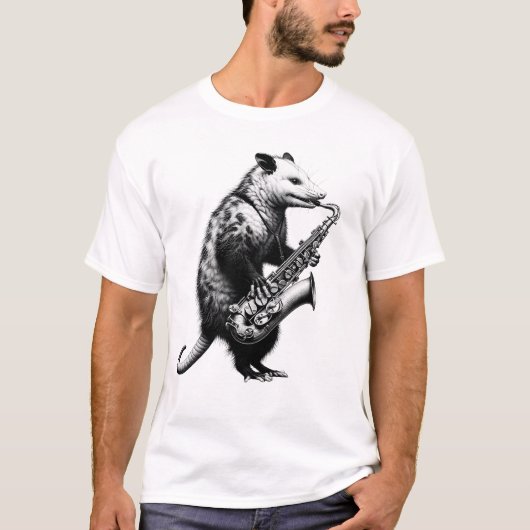 Vintages Posum Opossum Saxophon T-Shirt (Vorderseite)
