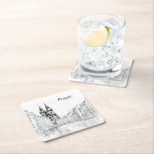 Vintages Prag Rechteckiger Pappuntersetzer