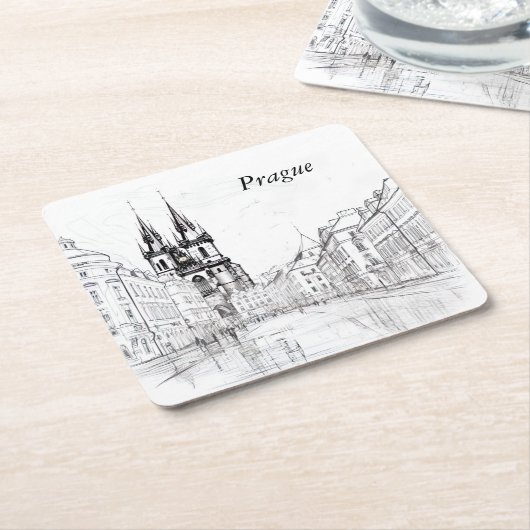 Vintages Prag Rechteckiger Pappuntersetzer (angewinkelt)