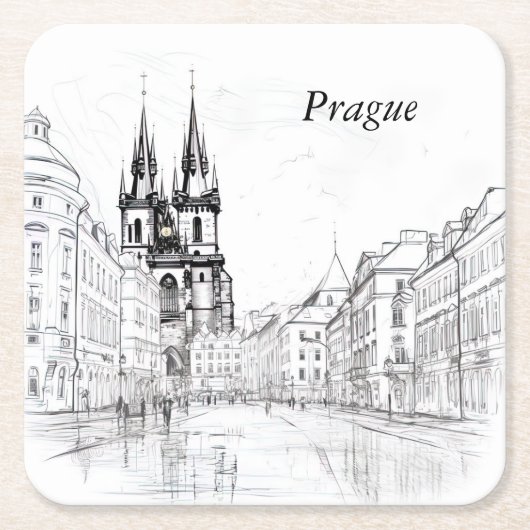 Vintages Prag Rechteckiger Pappuntersetzer (Vorderseite)