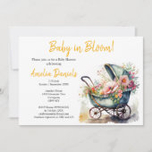 Vintages Pram Baby in Bloom Baby Dusche Einladung (Vorderseite)