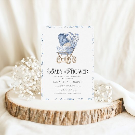 Vintages Pram Elegantes Tessin Chinoiserie Kinderd Einladung