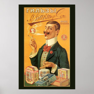 Vintages Produktetikett, russischer Zigarettenrauc Poster