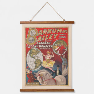 Vintages Programm für Barnum und Bailey Wandteppich Mit Holzrahmen