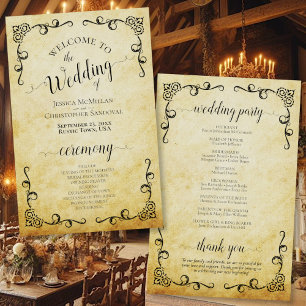Vintages Programm zur Hochzeit von Pergament und S