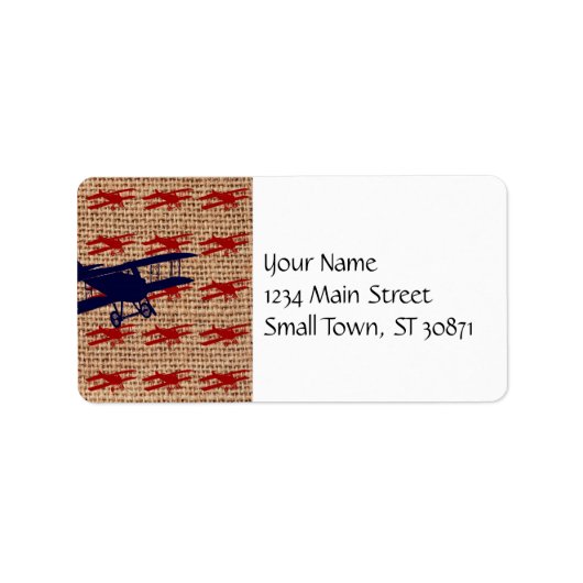 Vintages Propellerflugzeug auf Burlap Print Adressaufkleber (Vorne)