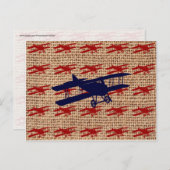 Vintages Propellerflugzeug auf Burlap Print Postkarte (Vorne/Hinten)