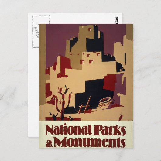 Vintages Pueblo WPA Nationalparkplakat Postkarte (Vorne/Hinten)