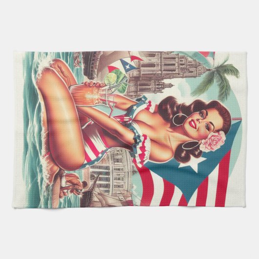 Vintages Puerto Rico Button-Up Geschirrtuch (Horizontal)