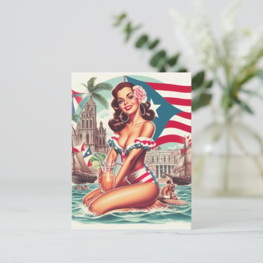 Vintages Puerto Rico Button-Up Postkarte (Stehend Vorderseite)