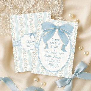 Vintages Pulver Blue Bow Boy Baby Dusche Einladung
