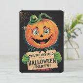 Vintages Pumkin-Kopf-Halloween-Party Einladung (Stehend Vorderseite)