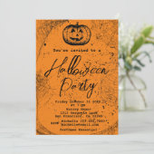 Vintages Pumpkin- und Spinnennetz-Halloween-Party Einladung (Stehend Vorderseite)