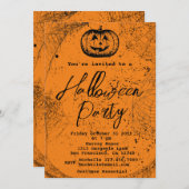 Vintages Pumpkin- und Spinnennetz-Halloween-Party Einladung (Vorne/Hinten)
