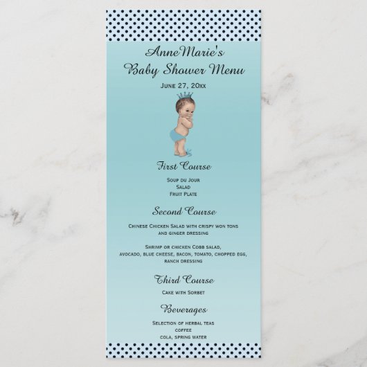 Vintages Punkt-Baby-Duschen-Menü Prinz-Polka Menükarte (Vorderseite)