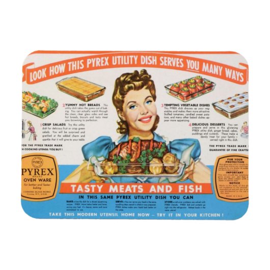 Vintages Pyrex-Bake-Ware "um Ihnen zu dienen" Magnet (Horizontal)